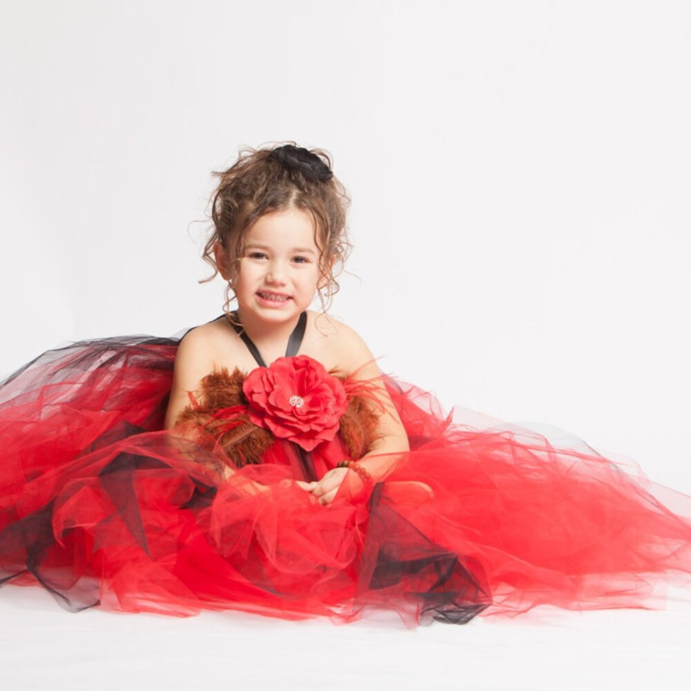 Red and Black Tulle Gown